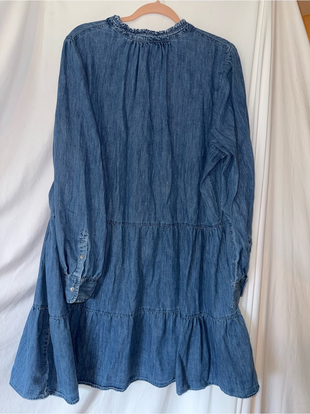 GAP Women's Denim Tiered Ruffle-Neck Button Dress - Blue - Picture 2 of 3